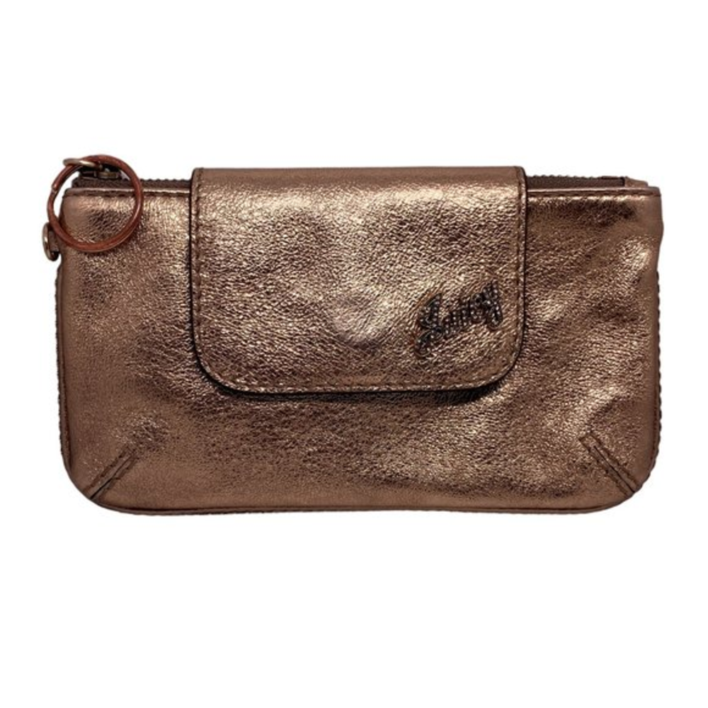 Vintage 00s‎ Y2K Juicy Couture Gold Metallic Leather Zip Small Pouch Clutch Bag